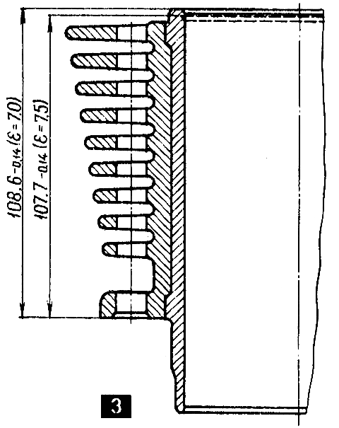 Рис. 3. Цилиндры двигателя МТ10-32 (сплошная линия) и МТ10-36 (пунктир)