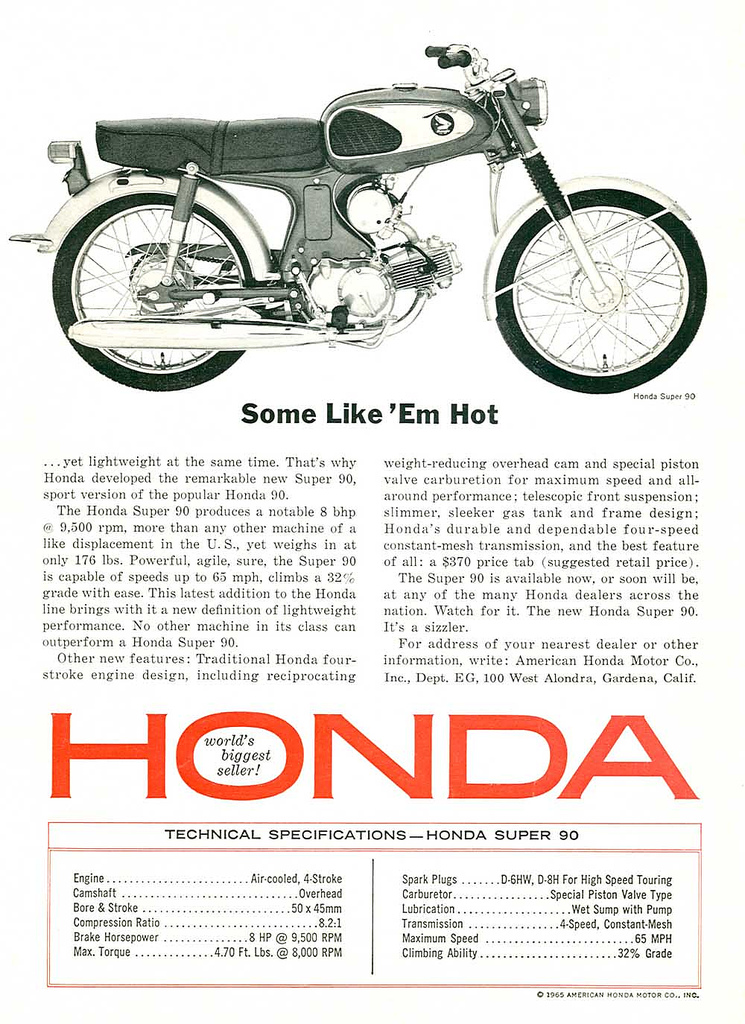 Мотоцикл Honda SUPER 90 1965